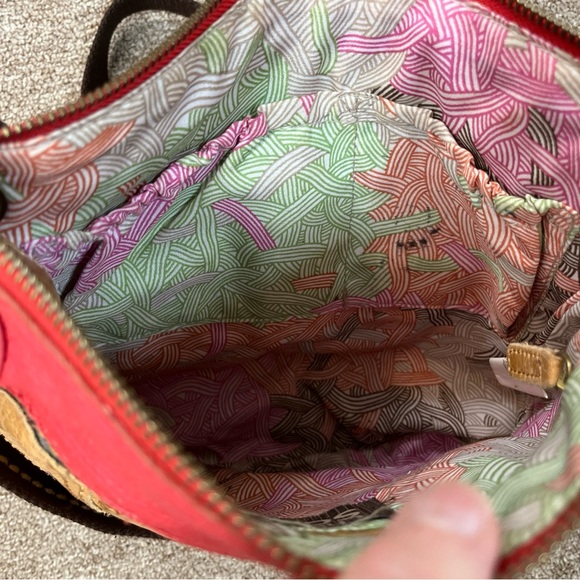 The Sak Leather Crossbody Color Block Red Tan Heavy Stitch Charm - Picture 8 of 11